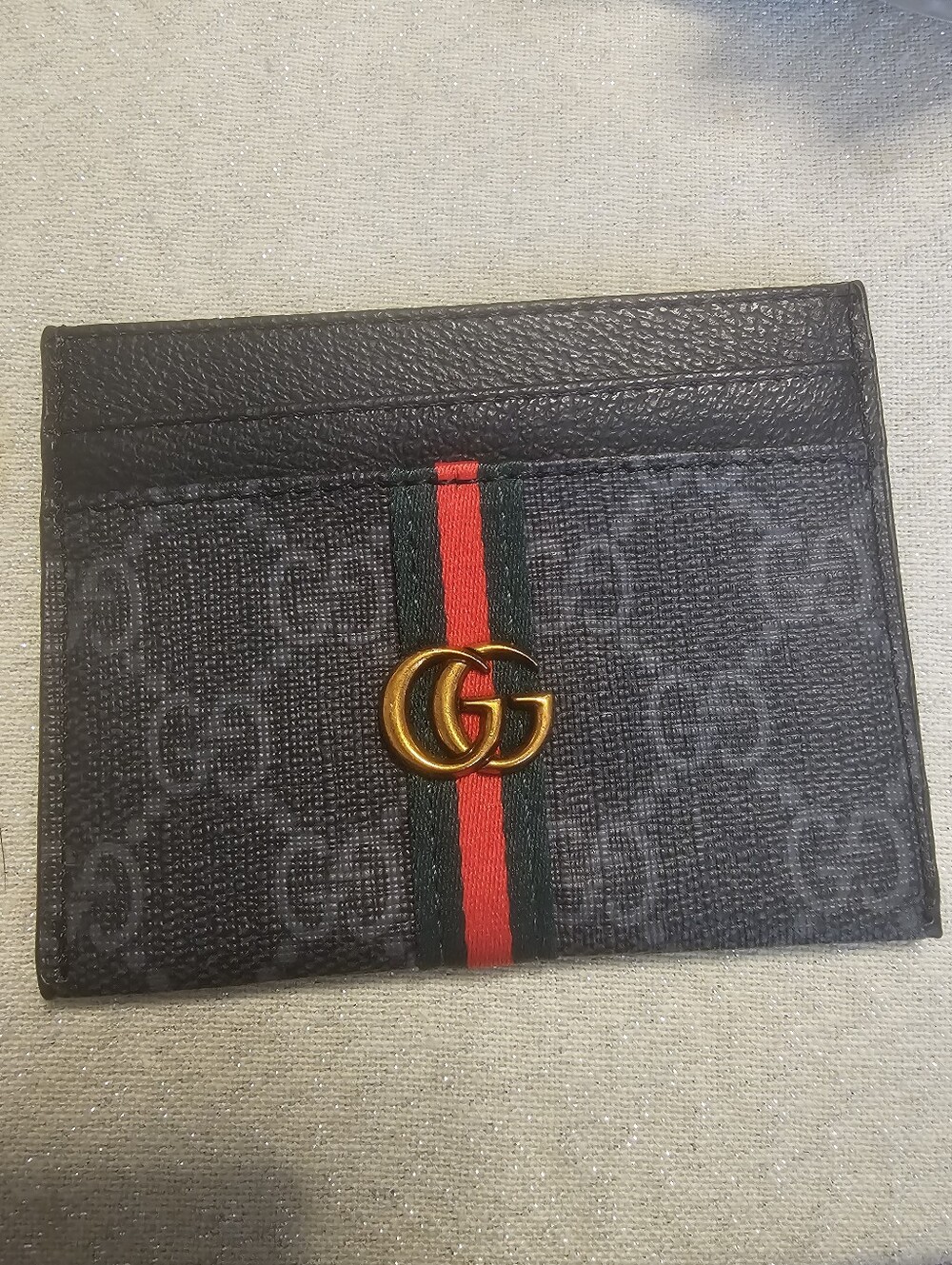 Black Canvas Card Holder with Red & Green Stripe